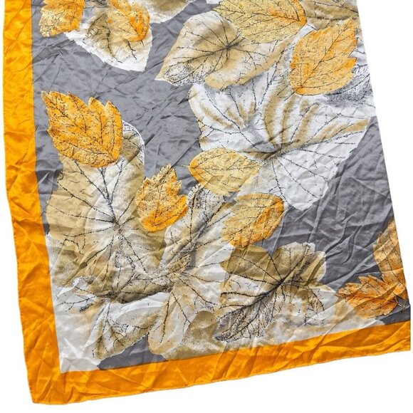 Vintage Fashion Scarf 100% Silk Orange Fall Autumn Leaves Japan Neck Head Wrap - Picture 5 of 9